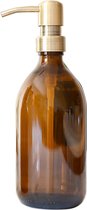 Groeikruid® Zeeppompje | Zeepdispenser | Vrijstaand en Hervulbaar | 500 ml Amber glas | RVS pompkop | Bronsgoud
