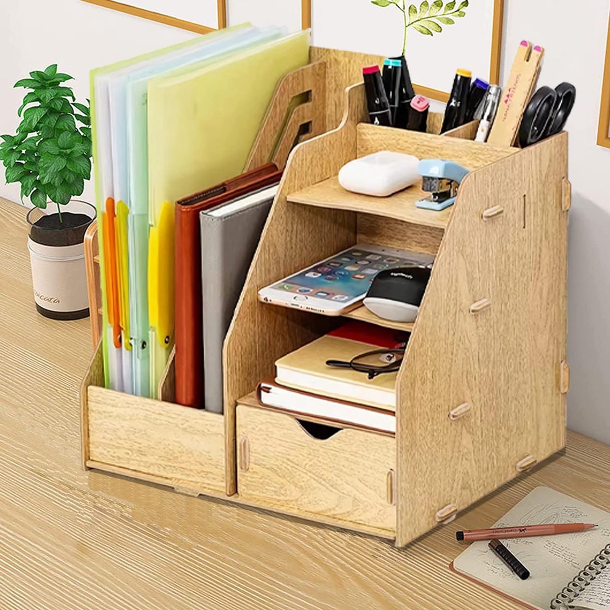 Organisateur de Fichiers, Trieur en Bois Classement Papier Bureau