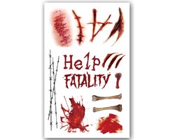 Halloween Decoratie Tijdelijke Tattoo (19x12cm) (Outfit Versiering Kostuum Kinderen Volwassenen - Botten Schotwond Hechting Scar Heks Bloed Zombie Wond Mes Spin Clown Kruis - Water Overdraagbare Fake Temporary Tattoo)
