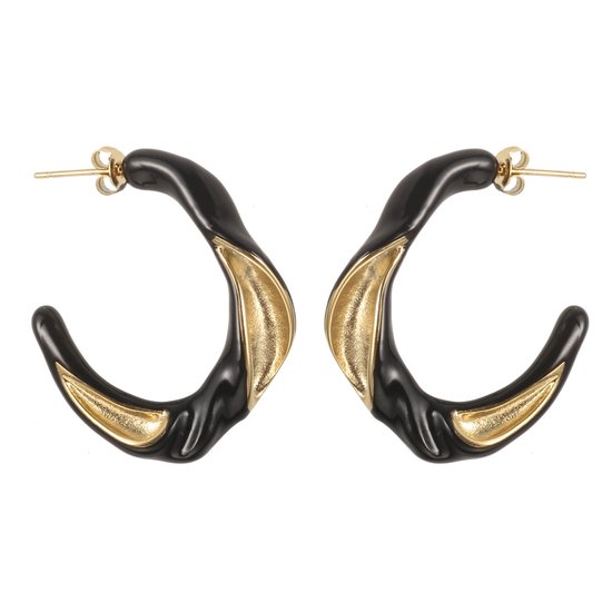 The Jewellery Club - Jill earrings black gold - Oorbellen - Dames oorbellen - Stainless steel - Goud - Zwart - 2,8 cm