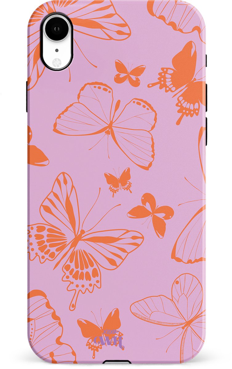 xoxo Wildhearts Give Me Butterflies - Single Layer - Hard hoesje geschikt voor iPhone XR hoesje - Siliconen hoesje met vlinders - Beschermhoesje geschikt voor iPhone XR hoesje roze, oranje