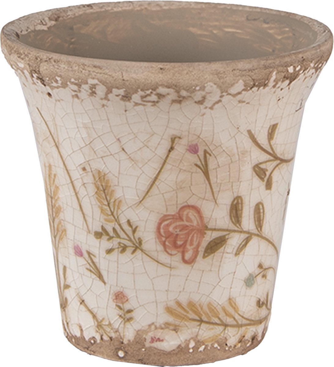 Keramiek Bloempot voor Binnen – Roze Bloemen – Rustieke Pot – Ø 9 cm – Bloemenmotief