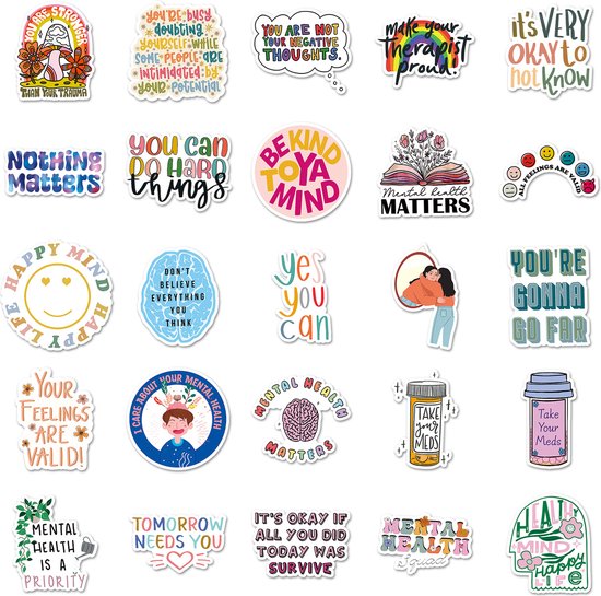 Mental Health Sticker set - 50 stickers - Positieve quotes mentale ...