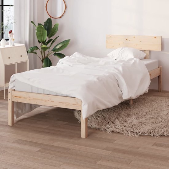 The Living Store Houten Bedframe - Eenpersoons - 75x190 cm - Massief grenenhout - Hoofdeinde - Montage vereist