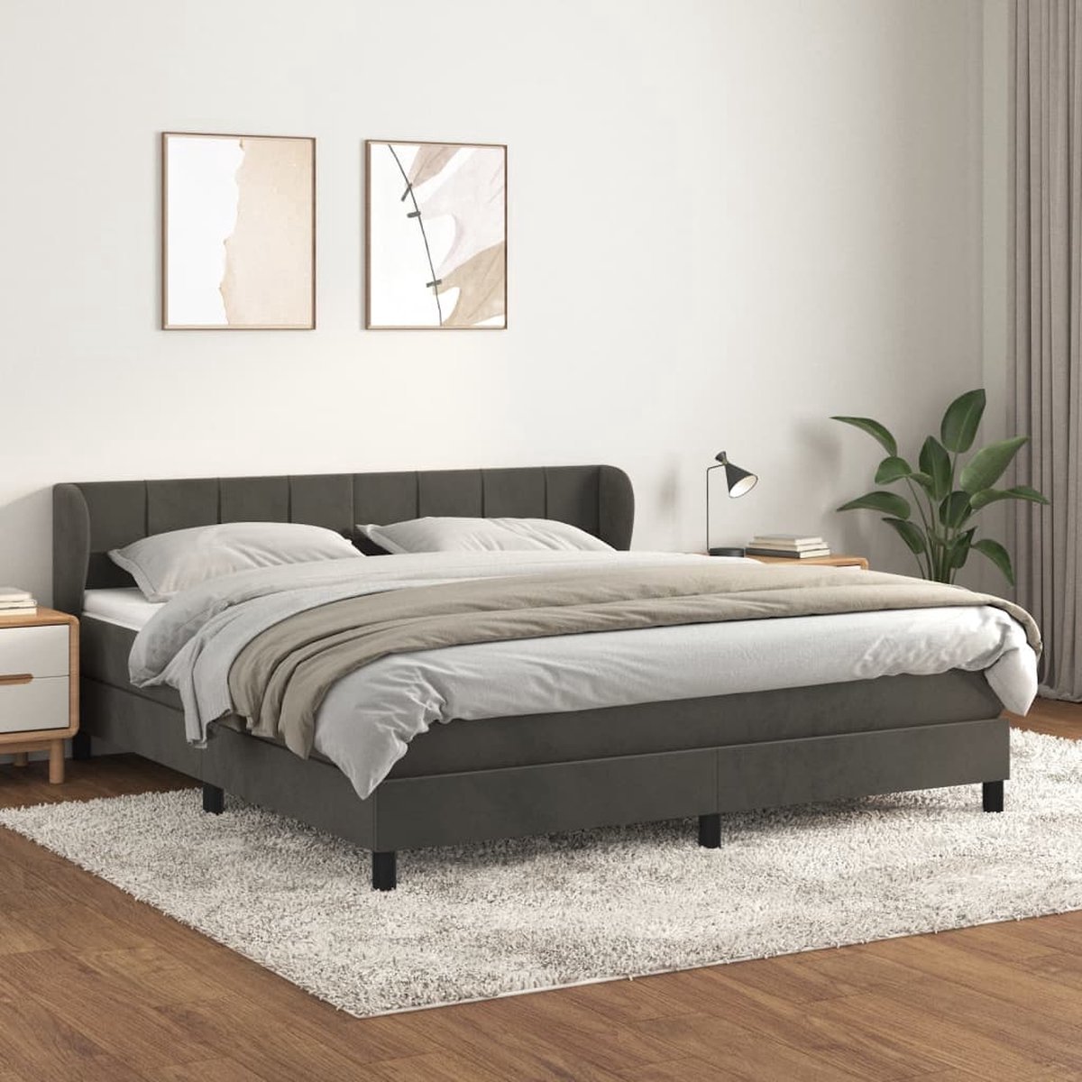 The Living Store Boxspringbed - Comfort - Bed - 160x200 cm - Zacht fluweel