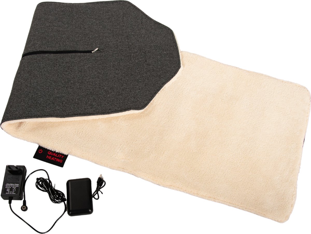 Afbeelding 2 van Quality Heating - Infrarood warmtedeken - Stoelverwarming - draadloos - eenvoudig oplaadbaar - Teddy off white - 3 warmte standen