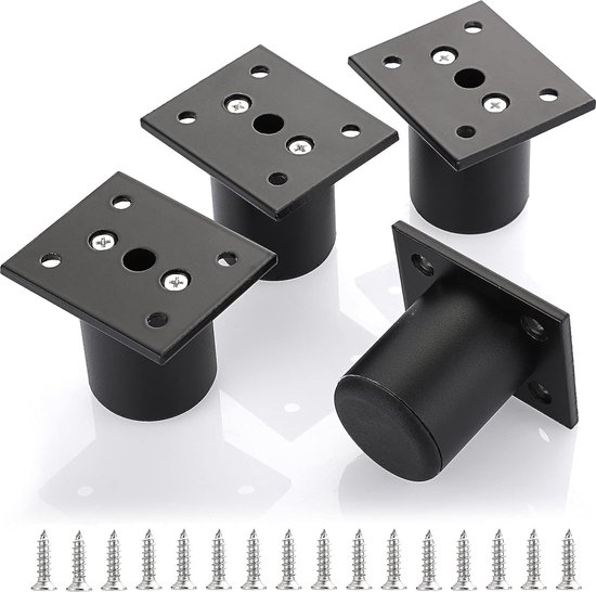 Zwarte meubelpoten, 4 stuks, 5 cm, meubelpoten van aluminiumlegering, kastpoten, bankpoten, kastpoten, geschikt voor stoelen, tafels, kasten, bureaus, planken, banken, bankpoten met schroeven