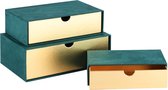 Dekoratief | Set 3 dozen RH, groen/goud, velvet, 23x16x8cm | A205757