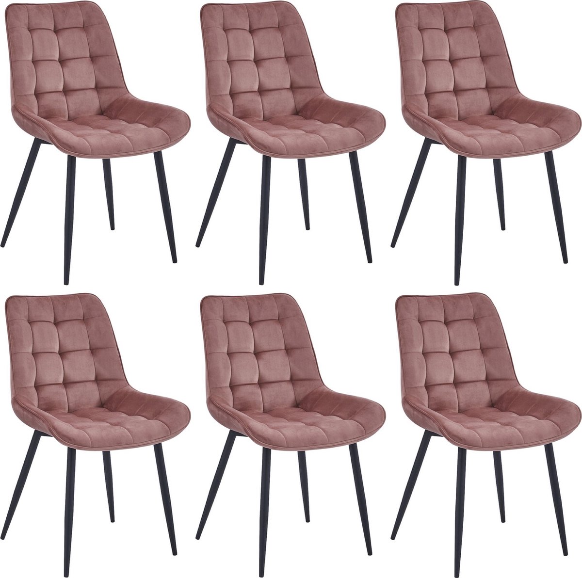 Colenis® - Quadra Eetkamerstoel - Set Van 6 - Roze - Fluweel - Industrieel