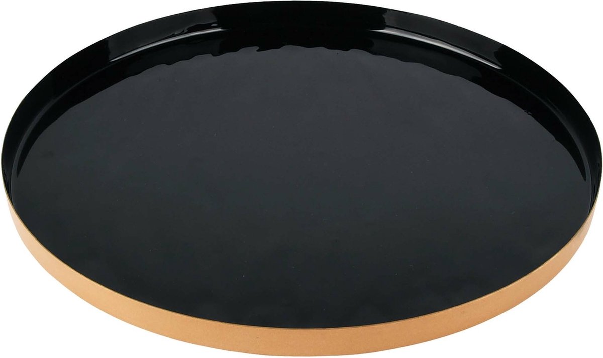 Decoratief dienblad, rond, zwart, metaal, 20 cm, decoratief bord en dienblad voor badkamer, sieraden, buffet, cosmetica, dessert, kaarsen, mat zwart