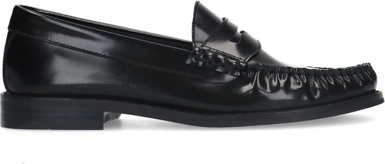 Manfield - Dames - Zwarte leren loafers - Maat 36