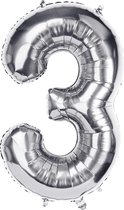 Folieballon - Verjaardag Versiering - Cijferballon Zilver - Getal 3 - 45cm