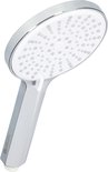 Chromen EcoRain handdouche met witte sproeierplaat.