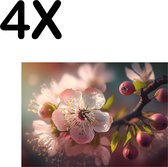 BWK Textiele Placemat - Roze Kersen Bloesem in de Lente - Set van 4 Placemats - 40x30 cm - Polyester Stof - Afneembaar