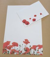 Set de Papier à lettres - Coquelicots - 12 feuilles A4 - 6 enveloppes - 6 autocollants à cacheter - Papeterie - Meer Leuks - Coquelicot