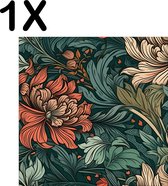BWK Textiele Placemat - Gekleurde Bloemen Patroon - Getekend - Set van 1 Placemats - 50x50 cm - Polyester Stof - Afneembaar