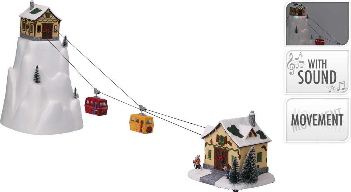 Kersthuisjebestellen - Skidorp - Skilift met beweging + Ledverlichting + Muziek - Kersthuisje met verlichting - Kersthuisjes & Kerstdorpen