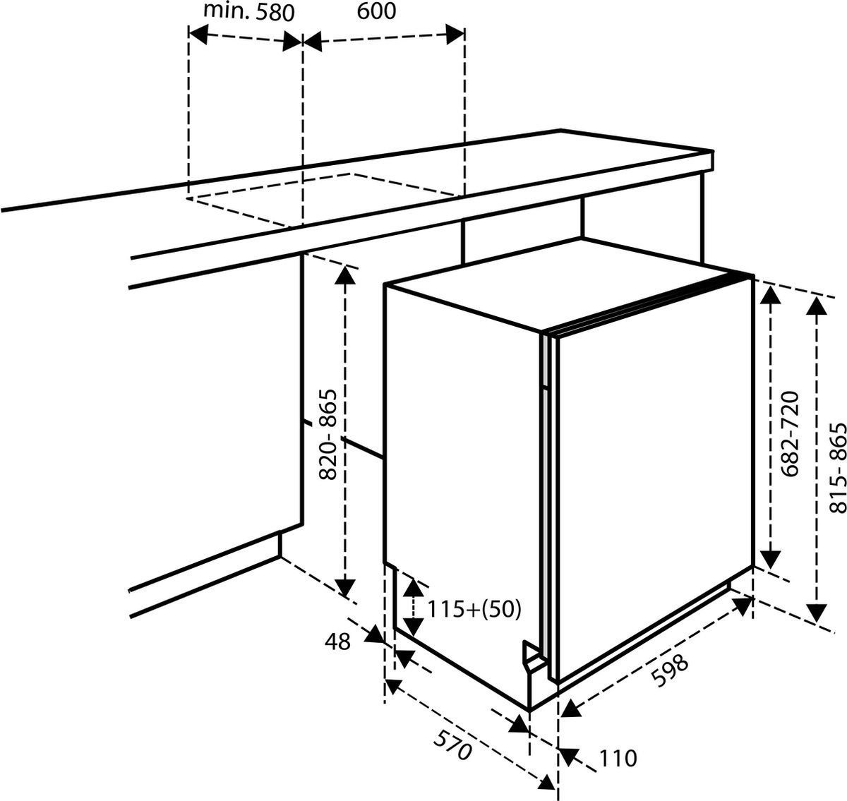 Inventum IVW6010A inbouw vaatwasser - 14 couverts - Volledig integreerbaar - Bestekmand - 5 programma’s - Max nishoogte 86,5 cm - Extra droog optie - Startuitstel — afbeelding 2
