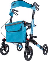 Sky - Lichtgewicht rollator - Special Edition Blauw - Dubbel opvouwbaar - Met stokhouder, tas en rugband