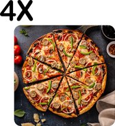 BWK Stevige Placemat - Pizza in Punten Gesneden - Set van 4 Placemats - 40x40 cm - 1 mm dik Polystyreen - Afneembaar
