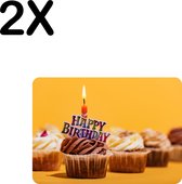 BWK Flexibele Placemat - Happy Birthday - Verjaardag Cupcake met Geel Oranje Achtergrond - Set van 2 Placemats - 35x25 cm - PVC Doek - Afneembaar