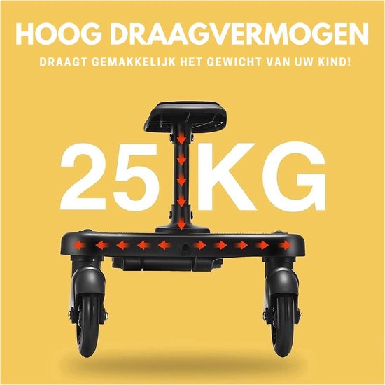 ADSafety Meerijdplankje Universeel - Voor Kinderwagen/Buggy - Met Zitje - Onderweg - Verstelbaar - Zwart van ADSafety — afbeelding 4