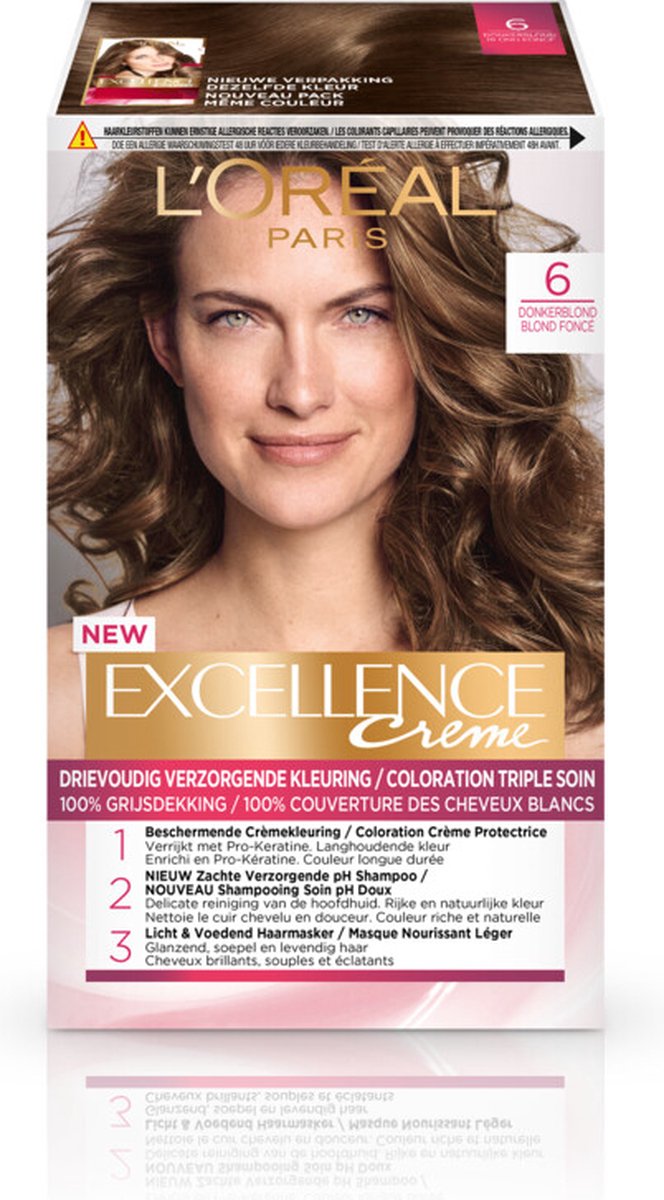 L'Oréal - Excellence Crème Permanente Crèmekleuring 6 Donkerblond - 2 x 1 stuk - Voordeelverpakking
