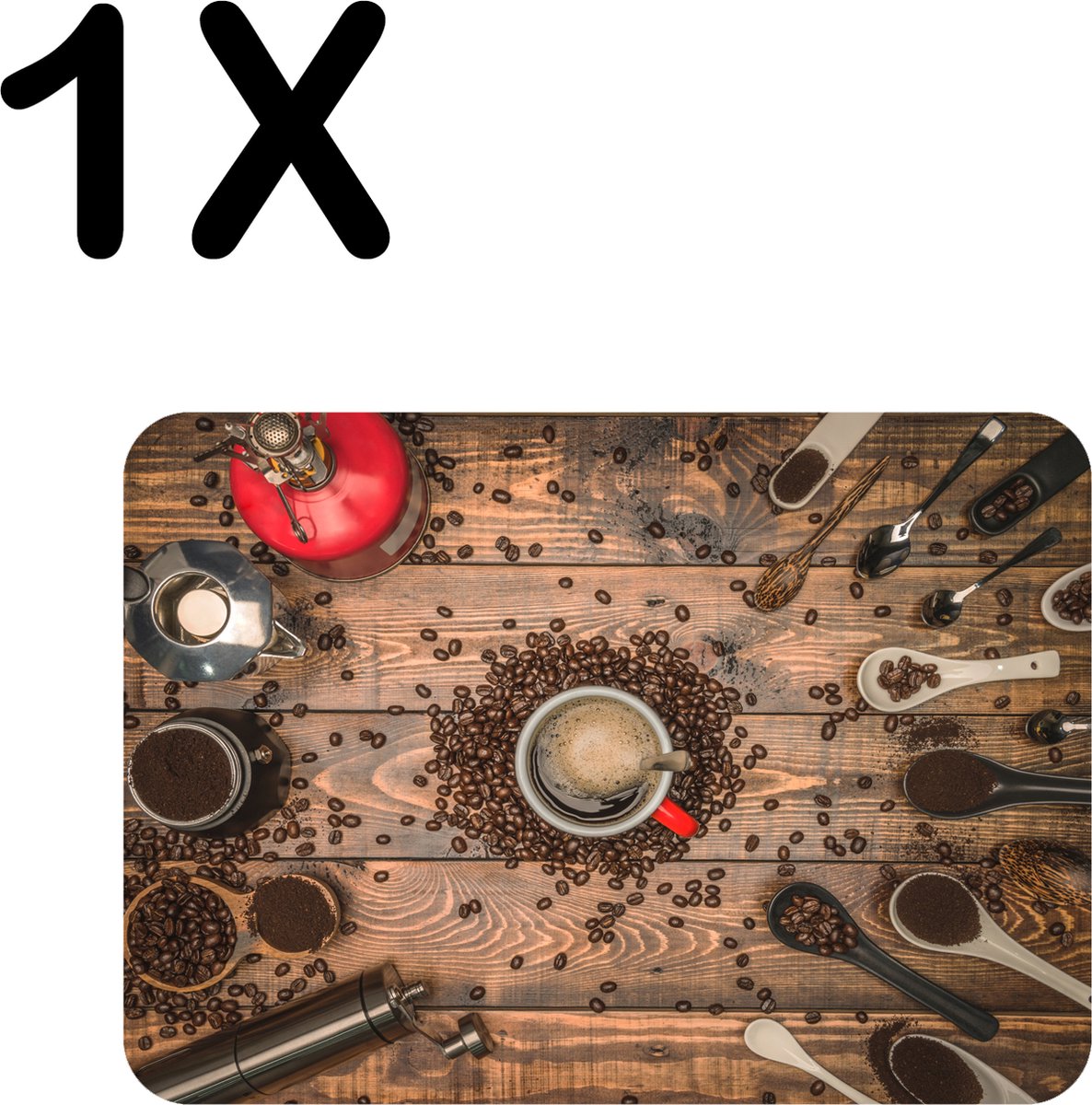 BWK Stevige Placemat - Koffie molens en Schepjes - Set van 1 Placemats - 40x30 cm - 1 mm dik Polystyreen - Afneembaar