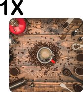 BWK Luxe Placemat - Koffie molens en Schepjes - Set van 1 Placemats - 40x40 cm - 2 mm dik Vinyl - Anti Slip - Afneembaar