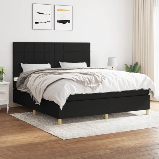 vidaXL-Boxspring-avec-matelas-tissu-noir-160x200-cm