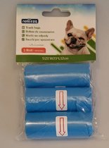 Gemakkelijk om erbij te hebben deze blauwe en handige poepzakjes voor je hond tijdens het uitlaten. De stevige zakjes zijn gemakkelijk mee te dragen in je jas of broek. (3 rollen = 45 zakjes)