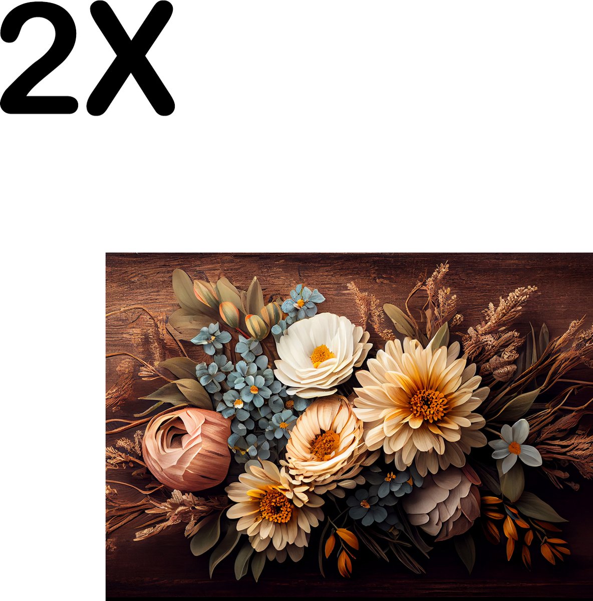 BWK Textiele Placemat - Mooie Artistieke Bloemen - Set van 2 Placemats - 35x25 cm - Polyester Stof - Afneembaar