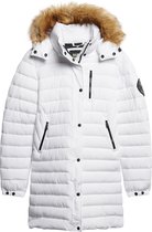 Superdry Fuji Hooded Mid Length Puffer Dames Jas - White - Maat L