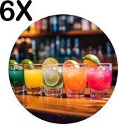 BWK Flexibele Ronde Placemat - Gekleurde Cocktails op een Bar - Set van 6 Placemats - 50x50 cm - PVC Doek - Afneembaar