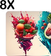 BWK Luxe Placemat - Fruit Splashes Art - Set van 8 Placemats - 40x40 cm - 2 mm dik Vinyl - Anti Slip - Afneembaar