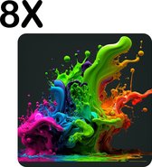 BWK Luxe Placemat - Gekleurde Verf Splash - Set van 8 Placemats - 50x50 cm - 2 mm dik Vinyl - Anti Slip - Afneembaar