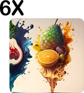 BWK Flexibele Placemat - Fruit Splashes Art - Set van 6 Placemats - 50x50 cm - PVC Doek - Afneembaar