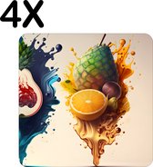 BWK Stevige Placemat - Fruit Splashes Art - Set van 4 Placemats - 40x40 cm - 1 mm dik Polystyreen - Afneembaar