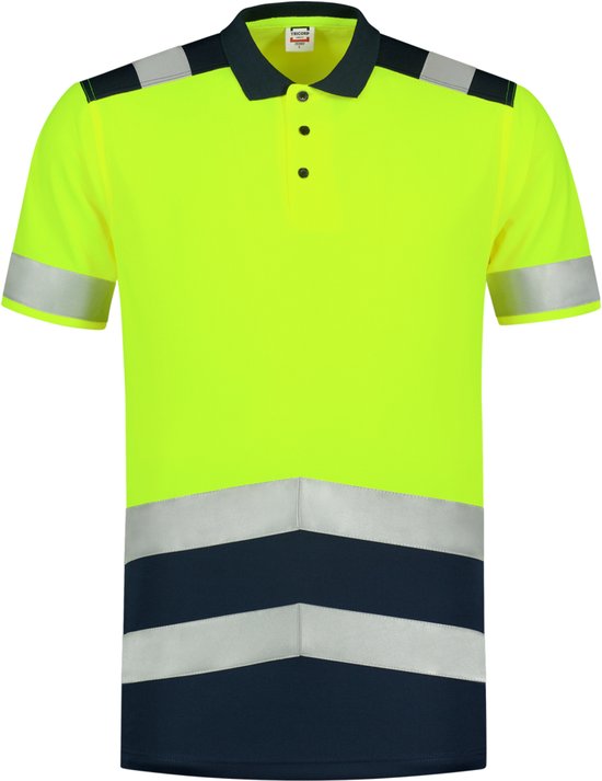 Tricorp Poloshirt Bicolor High Vis 180gr - 3007 - Fluor geel | Donkerblauw - M