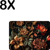 BWK Flexibele Placemat - Prachtige Bloemen Kunst - Set van 8 Placemats - 35x25 cm - PVC Doek - Afneembaar