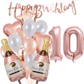 10 Jaar Verjaardag Cijferballon 10 - Feestpakket Snoes Ballonnen Pop The Bottles - Rose White Versiering