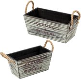 Antieke houten kisten trapeziumvormige shabby look plantenbak bloempot plantenpotten voor het planten of decoreren van bloemen en tuin 2-delige set