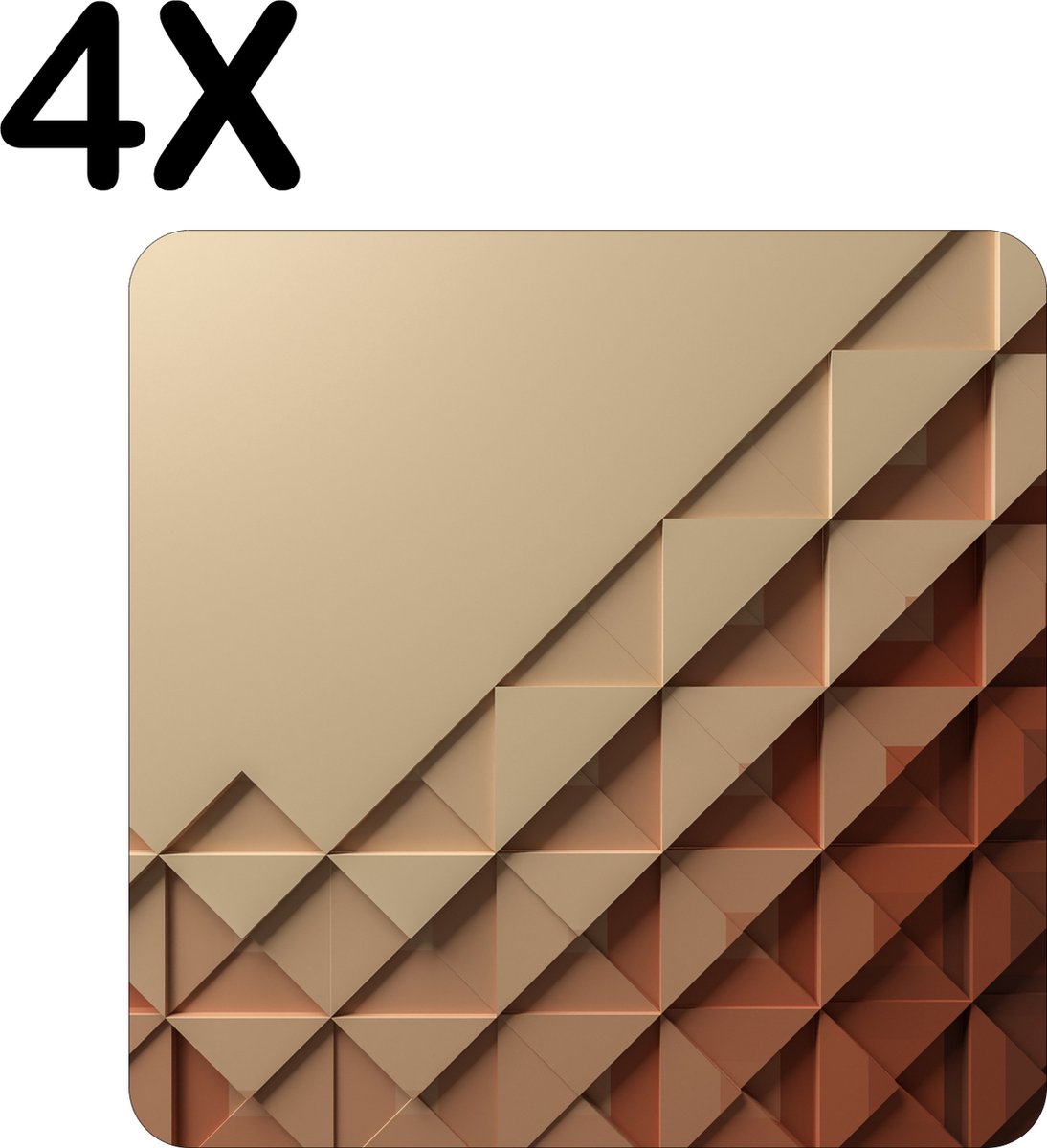 BWK Stevige Placemat - Beige met Bruine Driehoekjes - Set van 4 Placemats - 40x40 cm - 1 mm dik Polystyreen - Afneembaar