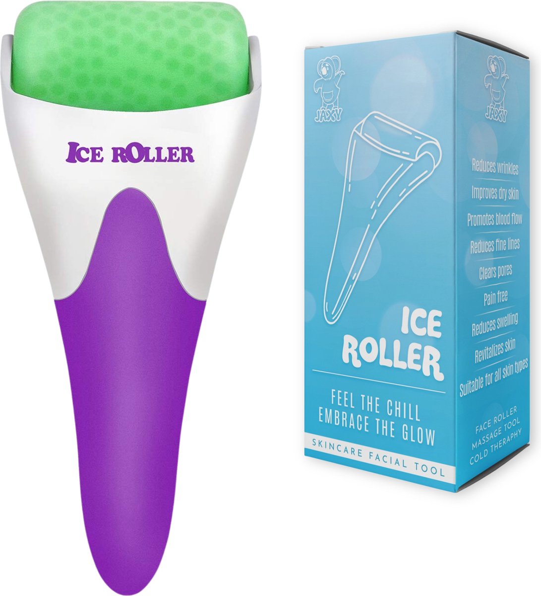 JAXY Ice Roller - Ijs Roller - Gezichtsroller - Dermaroller - Gua Sha - Skincare - Ice Roller Gezicht - Gezichtsmassage Apparaat - Jade Roller - Paars/Groen