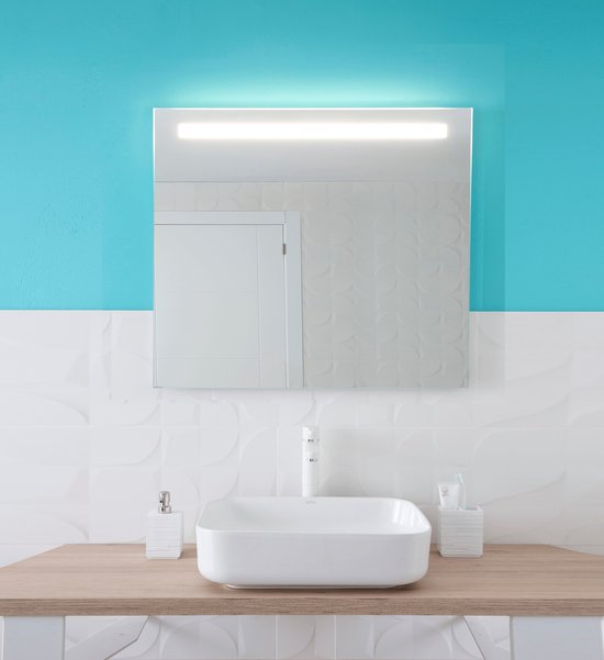 Miroir de salle de bain avec tablette et éclairage LED 120 cm x 80