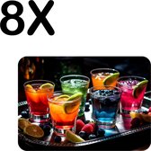 BWK Luxe Placemat - Gekleurde Cocktails op een Dienblad - Set van 8 Placemats - 40x30 cm - 2 mm dik Vinyl - Anti Slip - Afneembaar