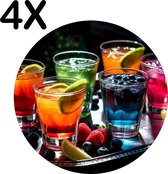 BWK Flexibele Ronde Placemat - Gekleurde Cocktails op een Dienblad - Set van 4 Placemats - 50x50 cm - PVC Doek - Afneembaar
