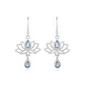 Natuursieraad - 925 sterling zilver blauwe topaas lotus oorbellen - edelsteen - betekenis symbool