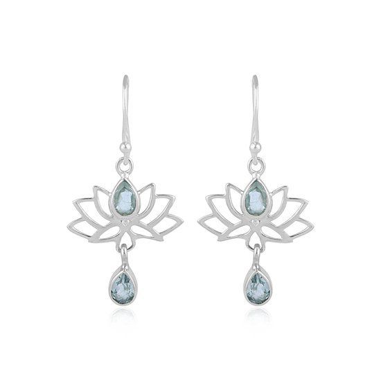 Natuursieraad - 925 sterling zilver blauwe topaas lotus oorbellen - edelsteen - betekenis symbool