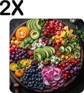BWK Flexibele Placemat - Groente en Fruit in Kleine Stukjes - Set van 2 Placemats - 50x50 cm - PVC Doek - Afneembaar